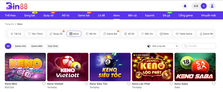 Game Nhanh Max Keno Tại Bin88 Săn Hũ Jackpot Khổng Lồ Đỉnh Cao