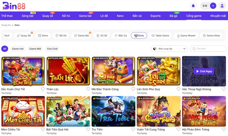 Đa Dạng Các Trò Chơi Tại Sảnh Slot Game Bin88 Săn Hũ Jackpot Khủng Dành Cho Mọi Game Thủ
