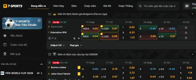 Giao Diện Cược Bắt Mắt Và Dễ Thao Tác Tại T-Sports Tại Bin88