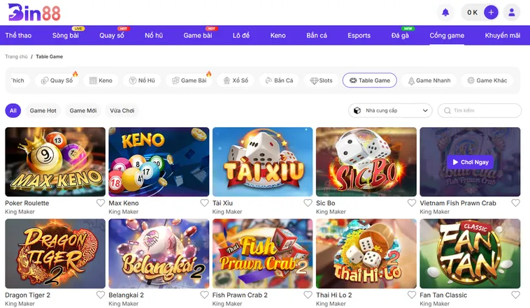 Danh Mục Sản Phẩm Giải Trí Đa Dạng Tại Table Game Bin88 